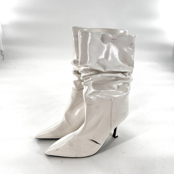 Jeffrey Campbell Guillo Boot 9.5 White Patent Leather Slouchy Mid Calf Heel - Picture 6 of 10